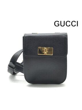 Gucci Logo Turnlock Leather Waist Pouch Shoulder Bag Black Purse
